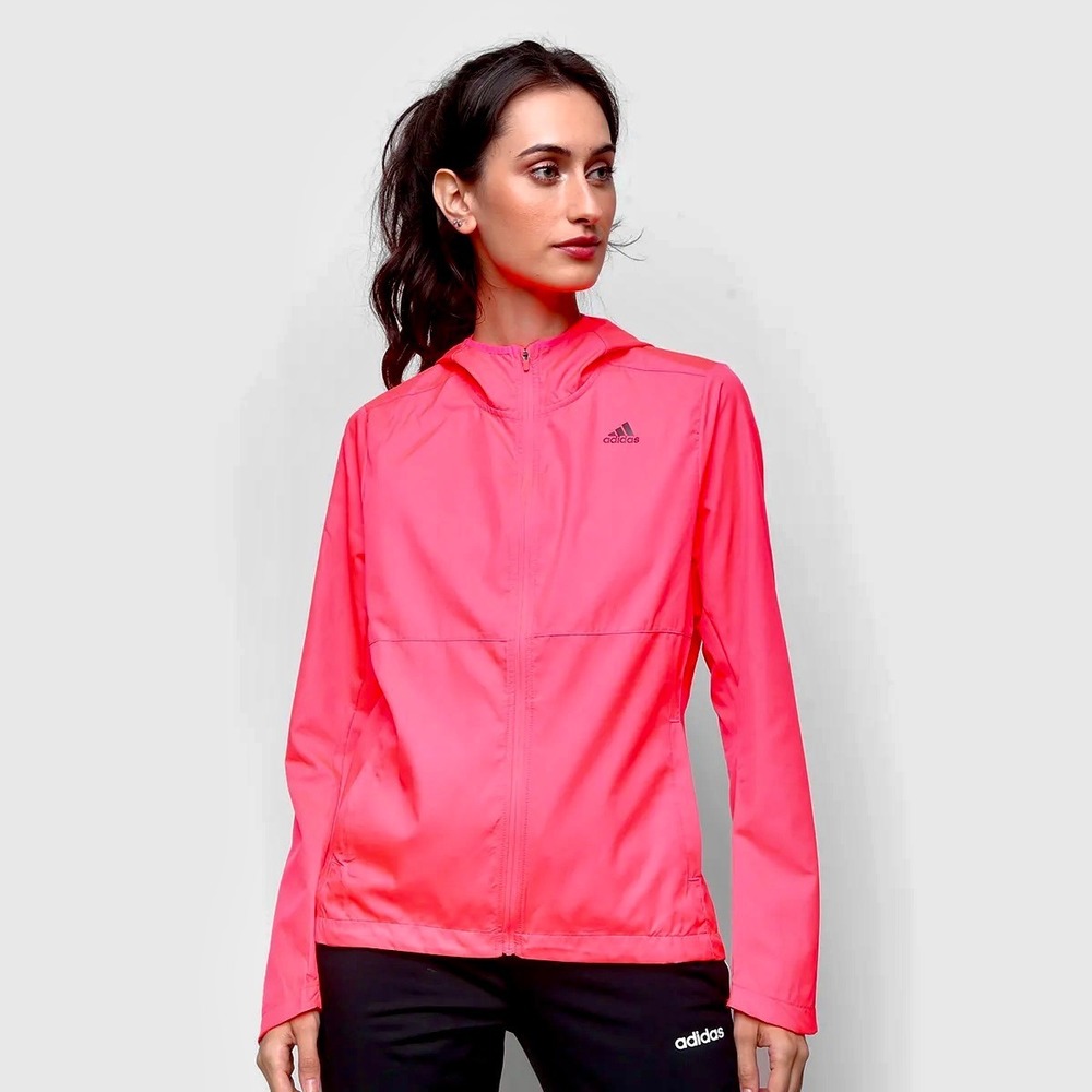 Adidas Own The Run Hooded Jacket Womens Sz XS Pink Full Zip Windbreaker Running